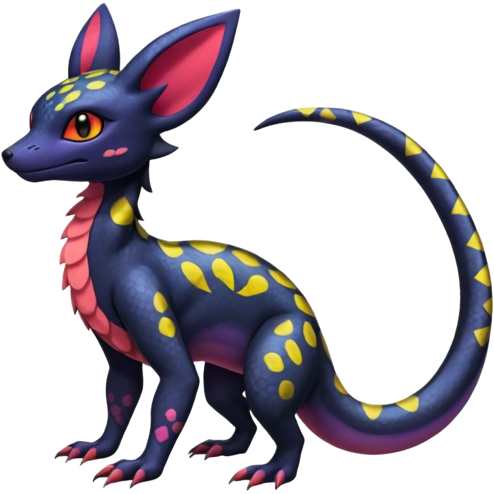 Scaley Exotic Salandit-Noibat-Umbreon-Fakémon-hybrid-creature (full body)  emoji