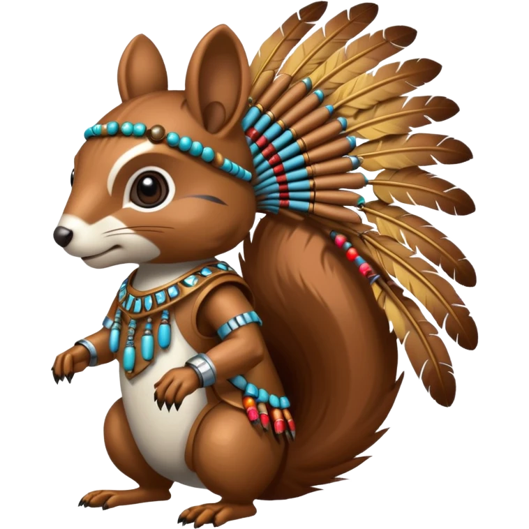 Full Robotic squirrel wearing native American regalia with feathers and beads emoji