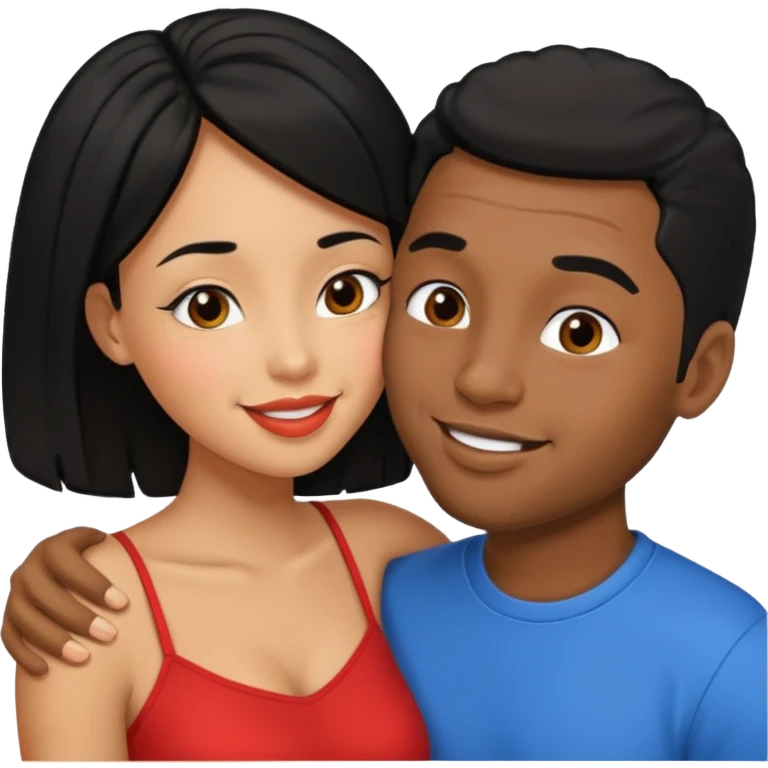 Black guy and tan girl with black hair, kissing emoji