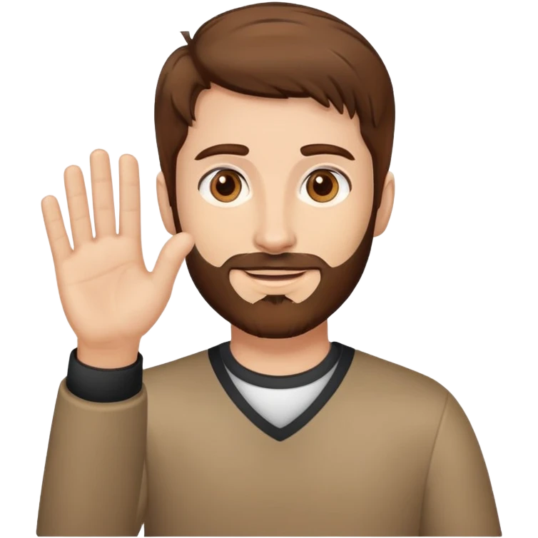 brown hair brown eyes short beard waving hi emoji