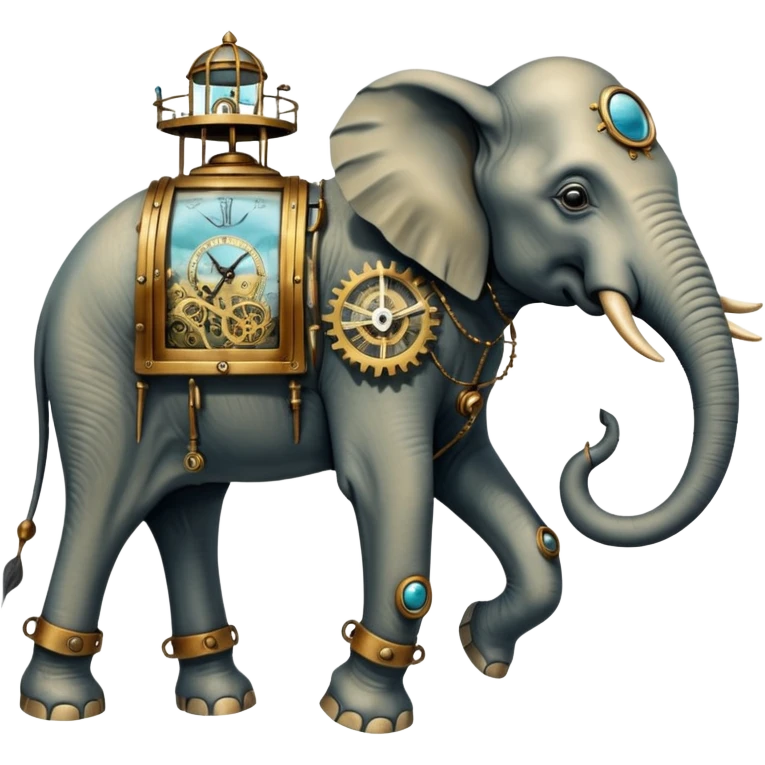 solarpunk steam-punk - surreal elephants from Salvador Dali's paintings in a dreamscape emoji