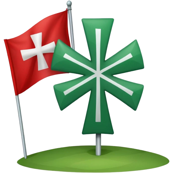 hacme un emoji de una vandera con el fondo rojo que tenca una cruz blanca y una equis por detras de la blanca de color verde emoji