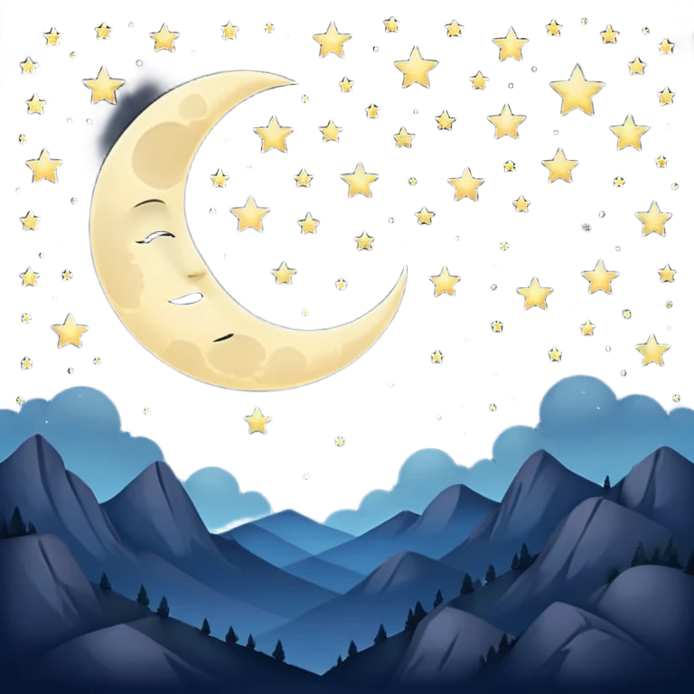 peaceful night sky, crescent moon and stars, round avatar, moon without a face emoji