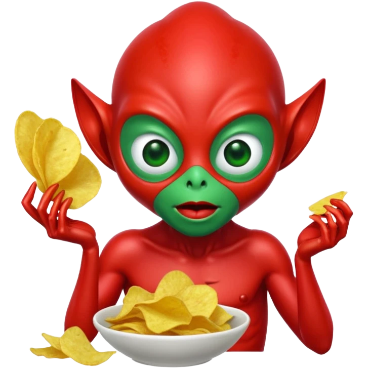 red alien eating chips emoji