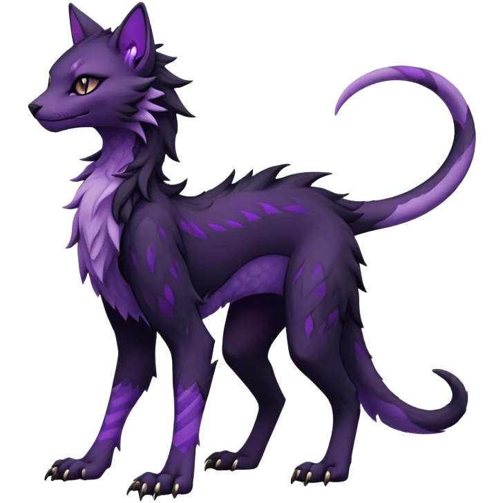 Kawaii dark black purplish blackish edgy fantasy ethereal feline-vernid-sergal-monster-fursona animal creature full body with intricate markings  emoji