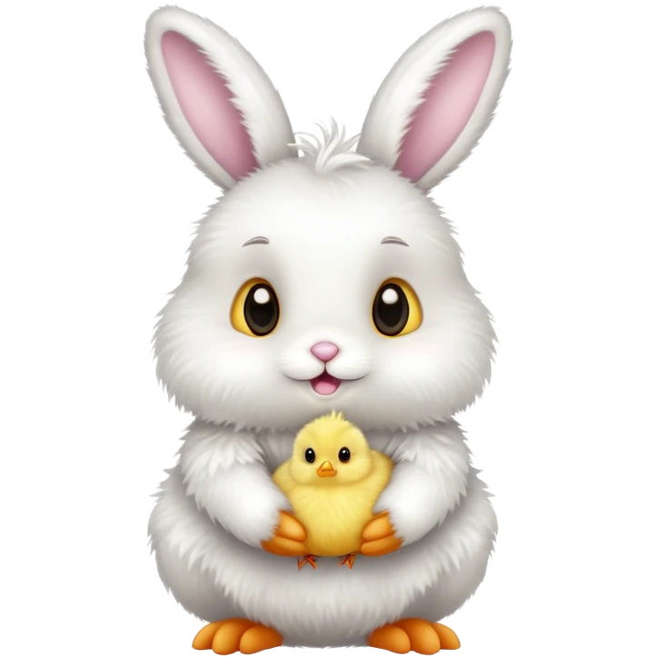 Cute easter bunny with small baby chick emoji
