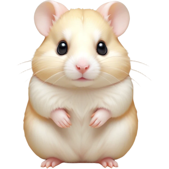 Cinematic Noble Cream Hamster Portrait Emoji, Poised and regal, with a tiny, compact build and a smooth, pristine cream fur, deep-set soulful dark eyes, Simplified yet sharp and sophisticated features, highly detailed, glowing with a soft, dignified glow, high shine, intelligent and energetic, stylized with an air of miniature elegance, focused and attentive, soft glowing outline, capturing the essence of a watchful and confident rodent, so majestic it feels as though it could scurry out of the screen with effortless authority! emoji