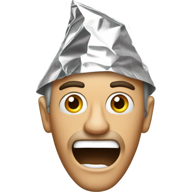 Crazy man with crunched pointy tin foil hat emoji