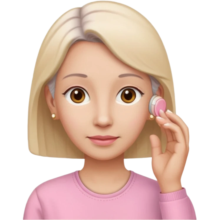Memoji woman baju pink muka,telinga warna cream, telinga pakai alat dengar warna beinge emoji