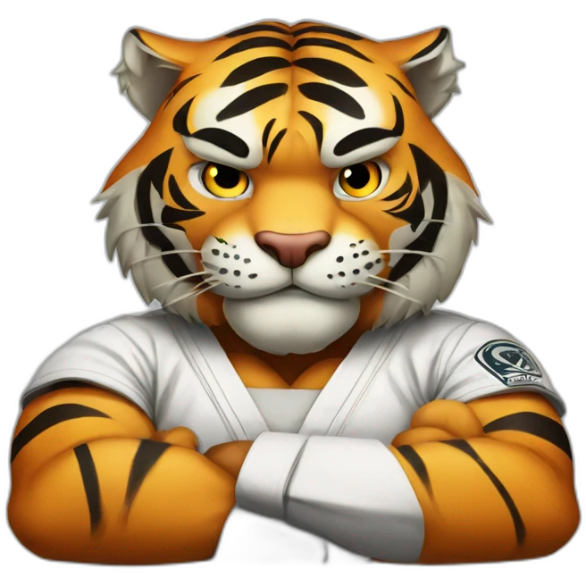 Tiger with evil face   jiu jitsu with his arms crossed emoji