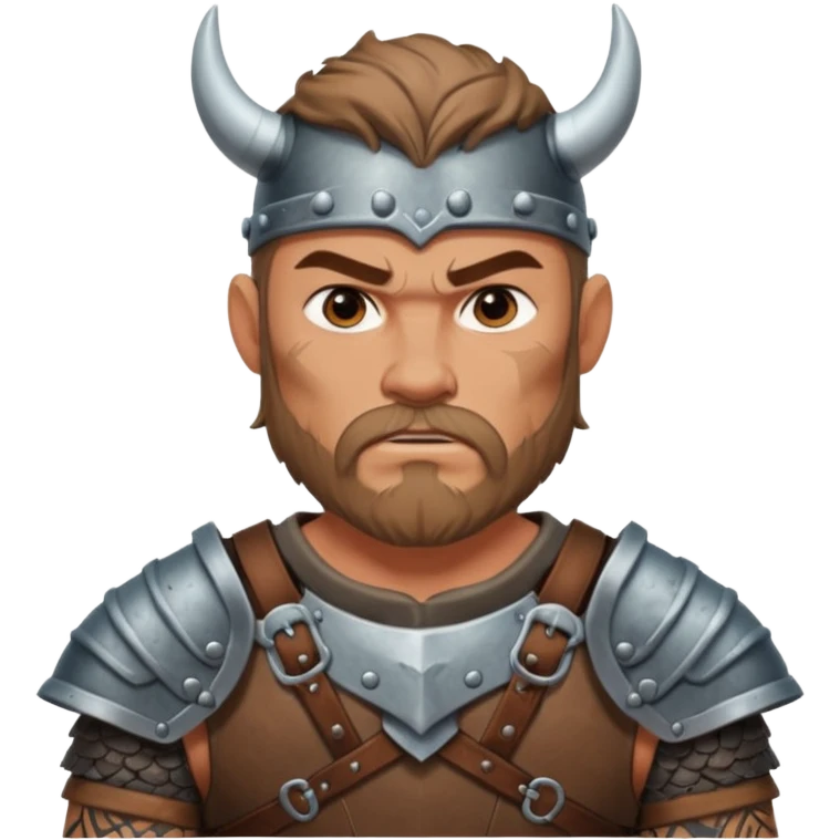 A rugged Viking man with tattooed arms, leather armor, and intense eyes ready for battle.
 emoji