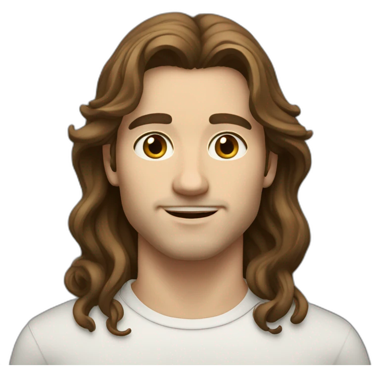 Young men type italian, White skin, with rather long wavy brown hair, Little bit dezoom emoji