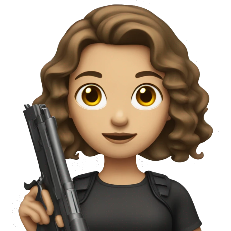 Girl with shoulder length wavy brown hair holding gun emoji