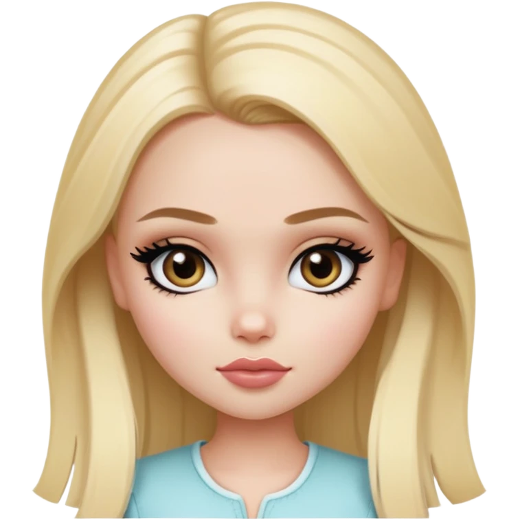 pretty bratz girl, clean girl style, blonde hair,  hazel eyes, black eyeliner, pale skin emoji