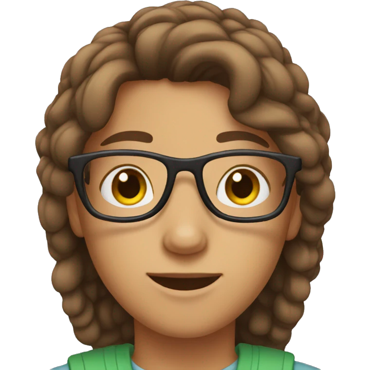 teen with brown middle part hair and glasses emoji