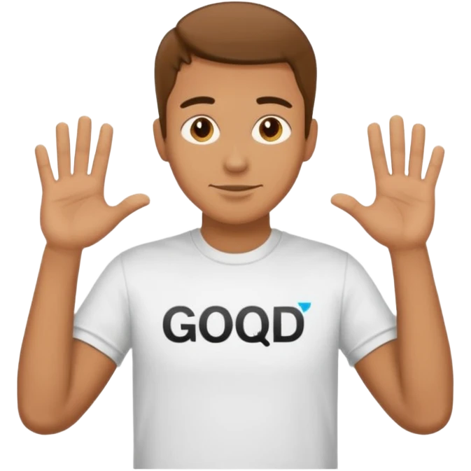 guy with "good qa" text on tshirt emoji