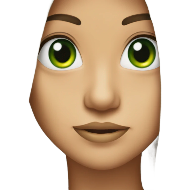 Long haired brunette with green eyes and a zipper across her mouth emoji