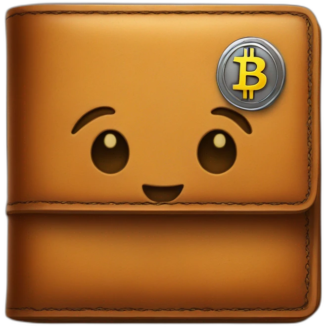 Leather wallet with a physical Bitcoin emoji