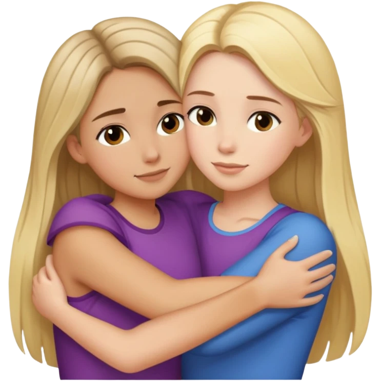 Long blonde hair girl hugging short brunette hair girl emoji