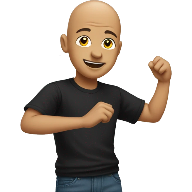 Bald boy in black t-shirt dancing emoji