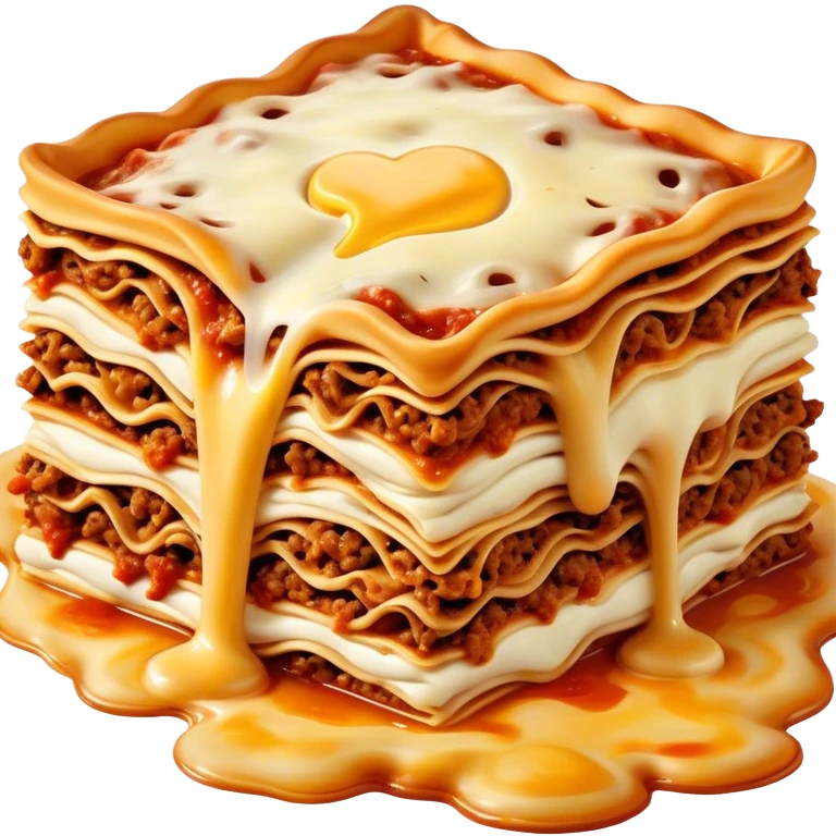 Lasagne alla Bolognese Cinematic Realistic Lasagne alla Bolognese Dish Emoji, depicted as a messy, layered pasta dish overflowing with melted cheese and rich meat sauce, rendered with hearty textures and warm, indulgent lighting. emoji