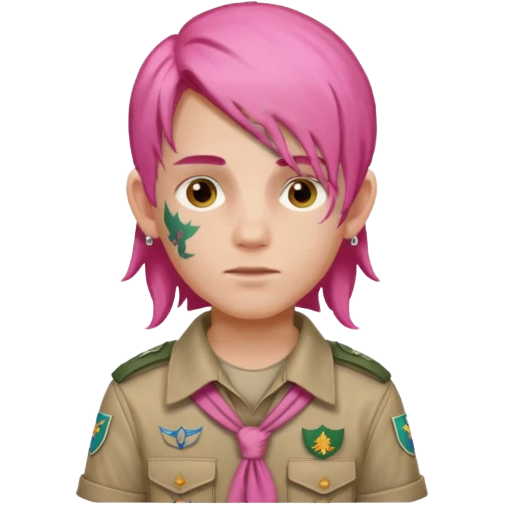 scout boy long hair face tatooes pink haired emoji