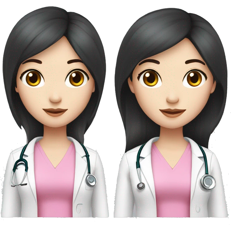 doctor woman pale white skin long straight black hair, pink top, pink stethascope emoji