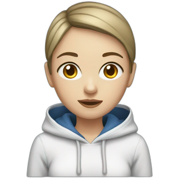 girl with short hair blue, eyes, white skin, with  hoodie, with computer emoji