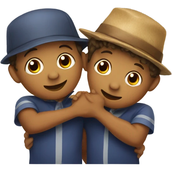 boys in fun hats hug emoji