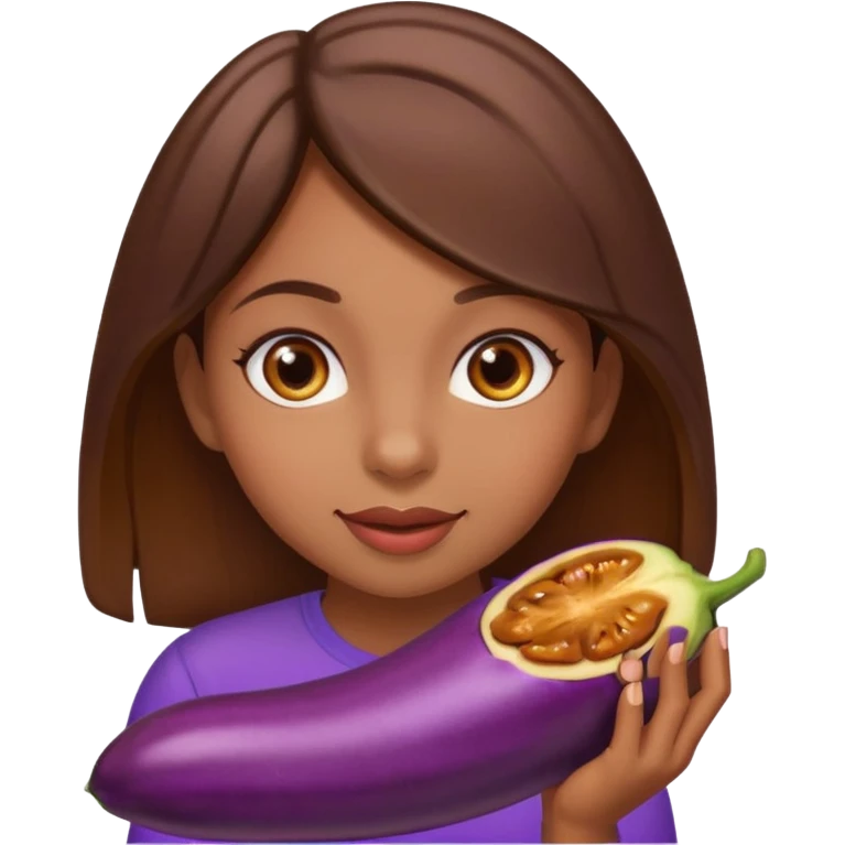 Brown girl eating a eggplant emoji