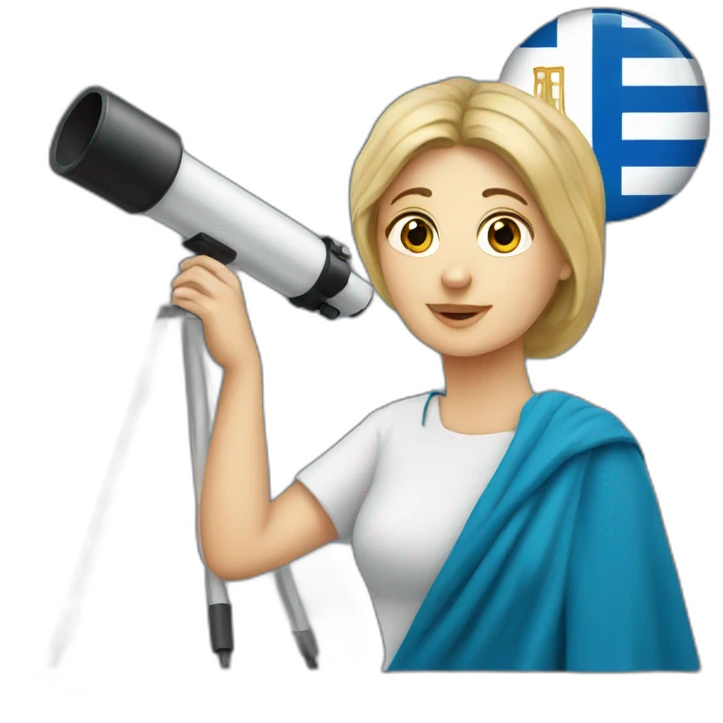 Woman with greek flag and astronomy telescope emoji