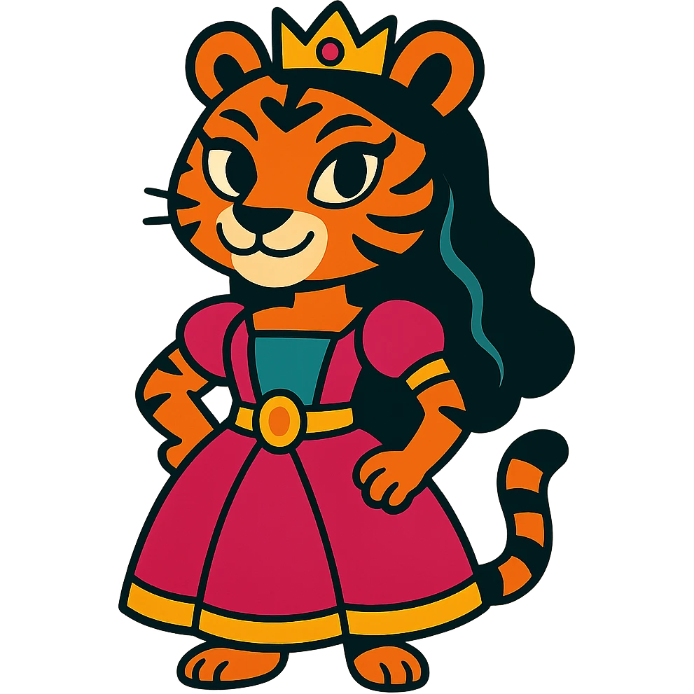 tiger human princess, vibrant toon style emoji