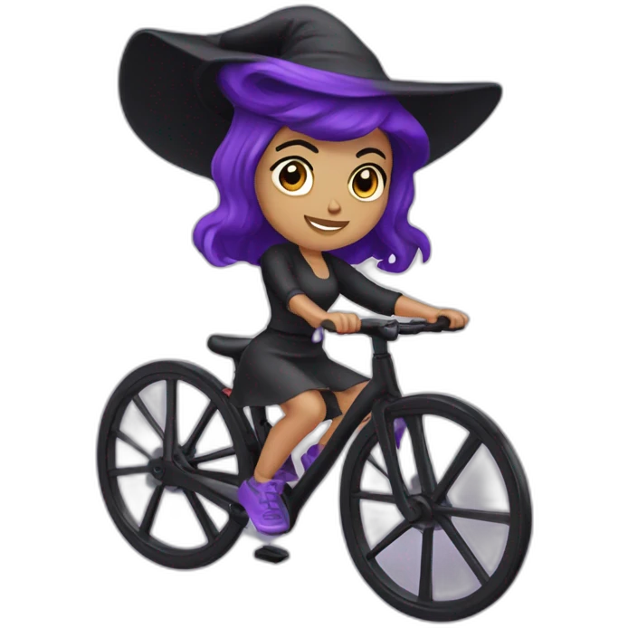 Cute witch dark purple hair riding spin bike emoji