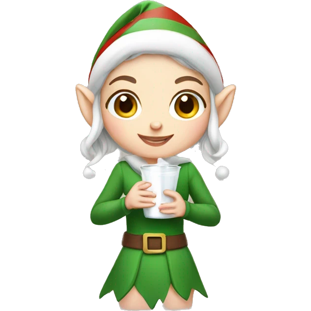 Cute elf girl holding a glass of milk emoji