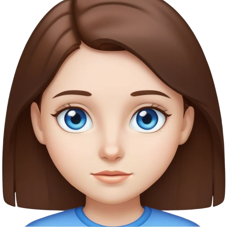 Clean girl with straight brown hair and blue eyes  emoji