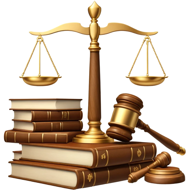 An icon featuring a gavel, scales of justice, and legal books, symbolizing law. The design includes a courthouse building in the background, representing the legal system and justice. Transparent background highlights the authority and structure of the law. emoji