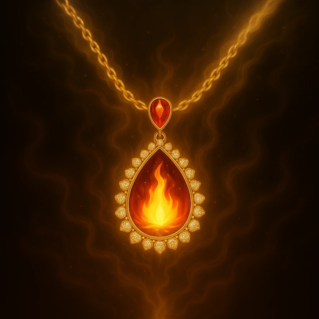 Replace the dark void with a small, powerful flame inside the pendant emoji