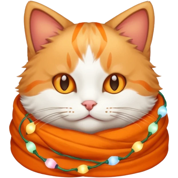 cat wrapped up in christmas lights emoji