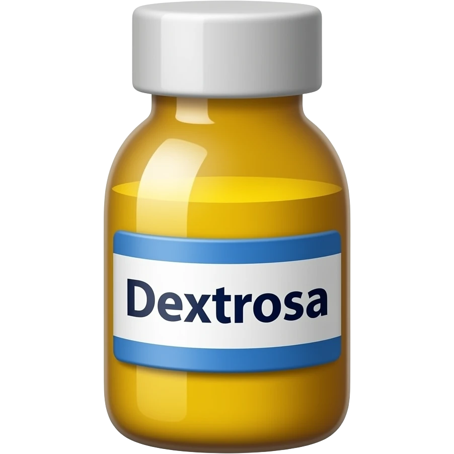 create me an image of a medice small bottle of yellow color with the name "dextrosa" on the label emoji