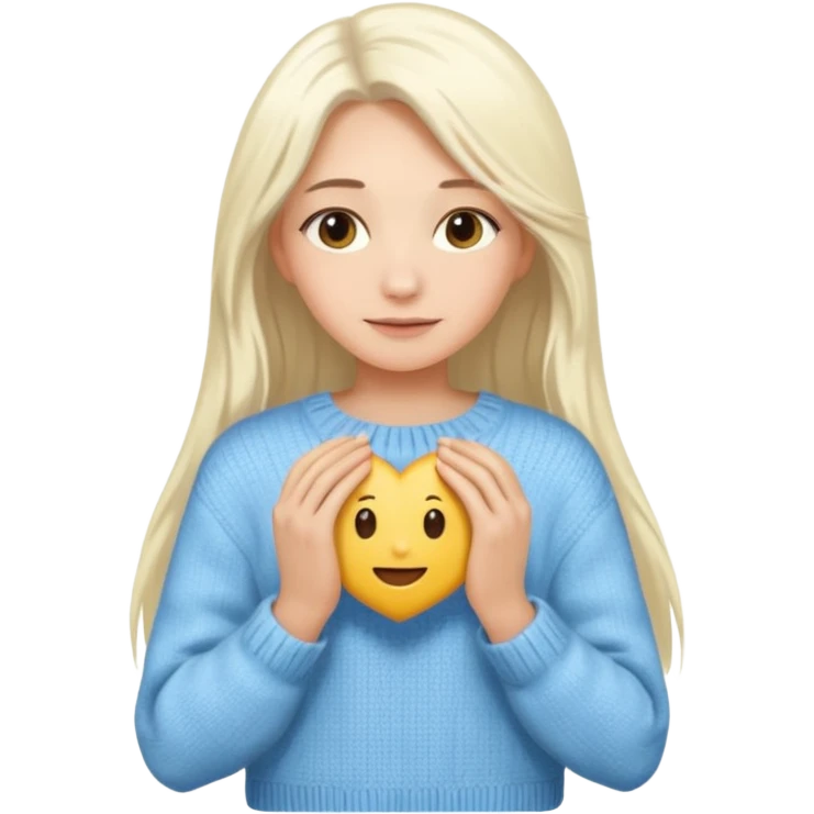 blonde woman with long white hair holding a sweater in hands, simple features, emoji style emoji