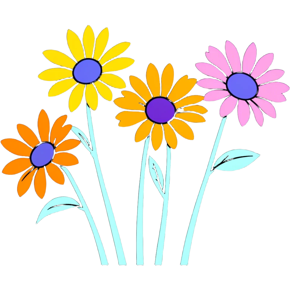 Purple blue, orange and yellow Gerber daisies emoji