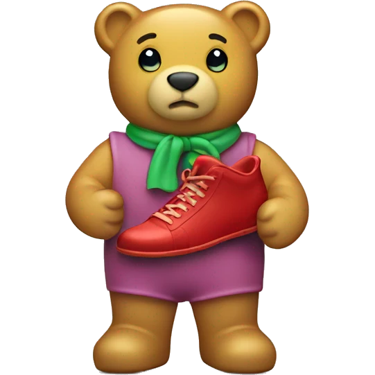 A gummy bear holding a shoe emoji