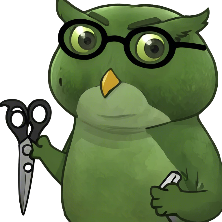 Owl in a craft room with scissors  emoji