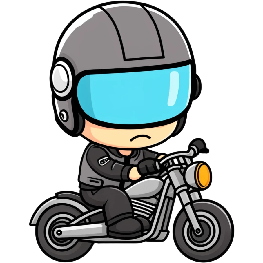 Chibi biker in helmet suffers from heat emoji