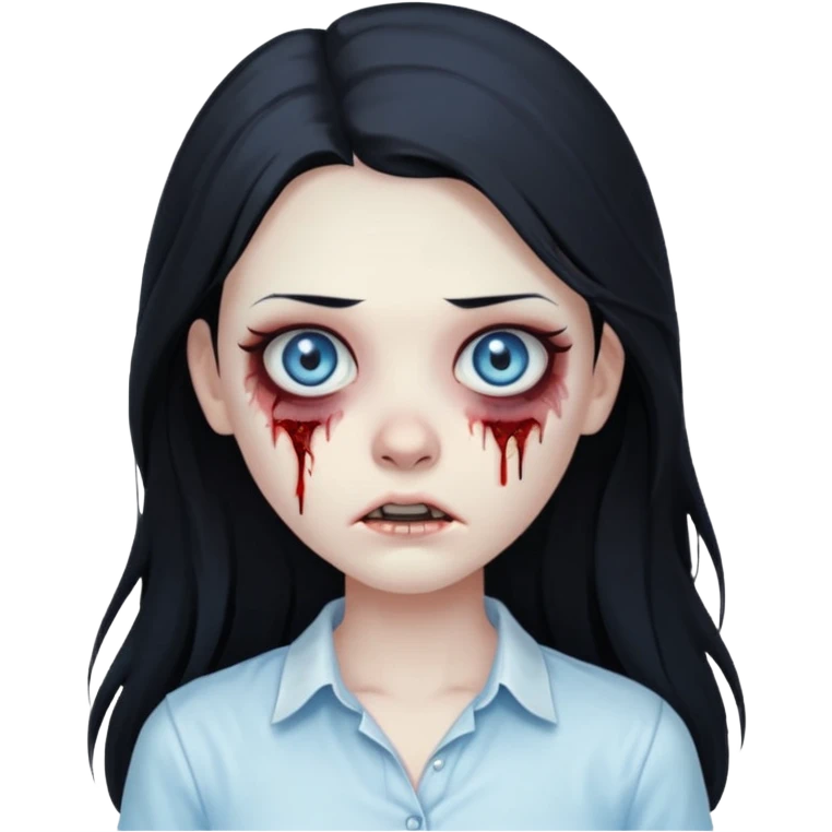 zombie girl with long black hair and white shirt light blue eyes  emoji