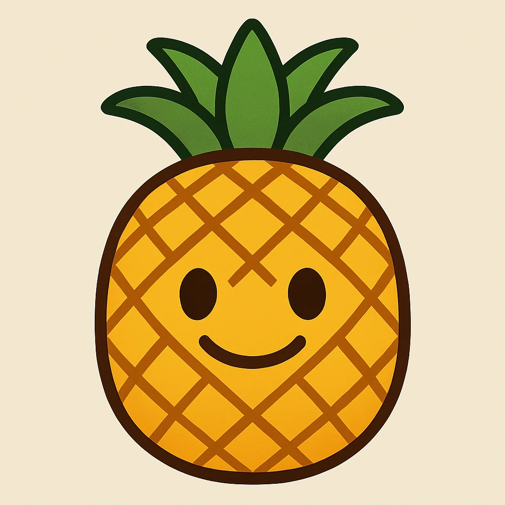 Create a pineapple emoji in a flat toon style with flat, simple shapes, soft shading, bold outlines, and a friendly emoji look, closely matching the reference image. emoji