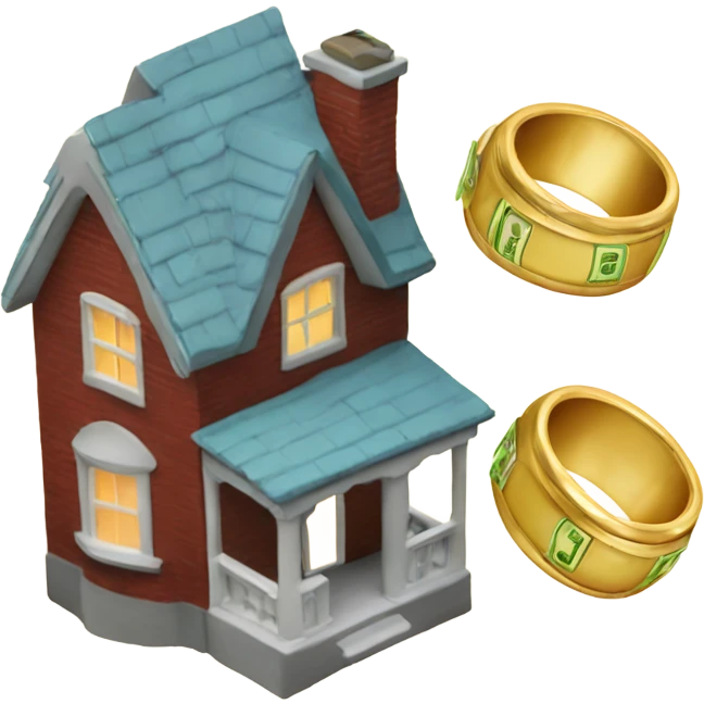 a house and 2 wedding rings and a little bit of money emoji