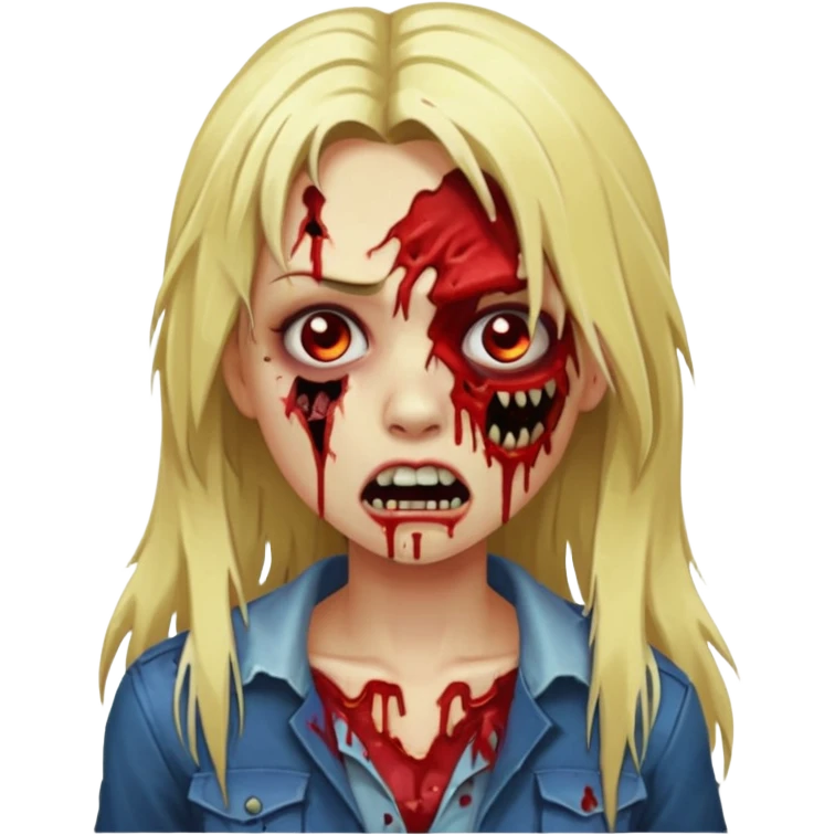 girl zombie with blonde long hair with teeth and serious face emoji