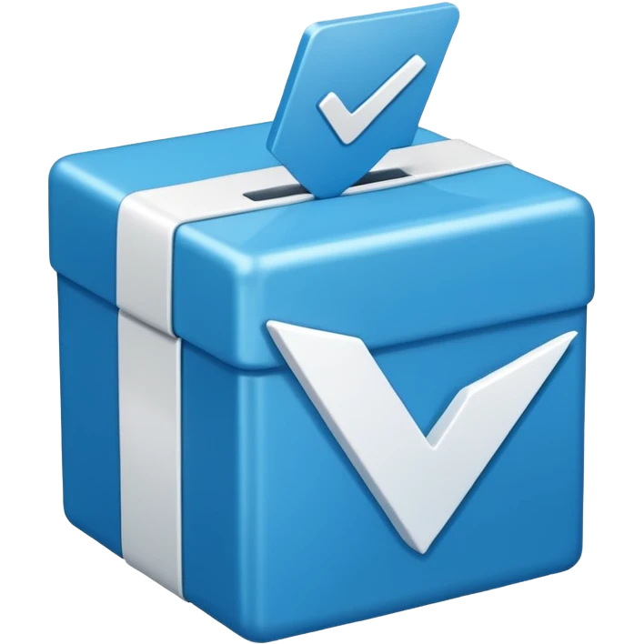 Blue box with a white check mark in the middle of the blue box that is a little bit tilted to the right and its 1d emoji