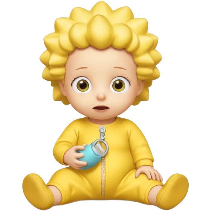 A 3D cartoon baby character entirely yellow, styled like Maggie Simpson, with pacifier, yellow onesie, big eyes, smooth shading, Memoji-style rendering, consistent with other yellow Simpsons characters. emoji